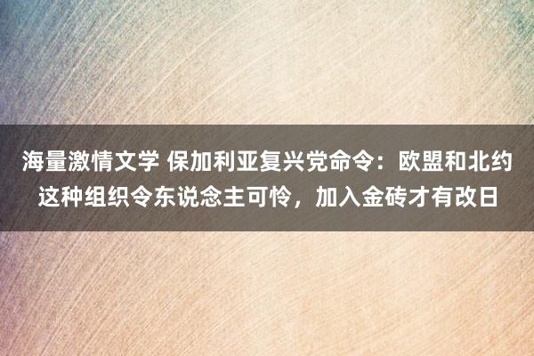 海量激情文学 保加利亚复兴党命令：欧盟和北约这种组织令东说念主可怜，加入金砖才有改日
